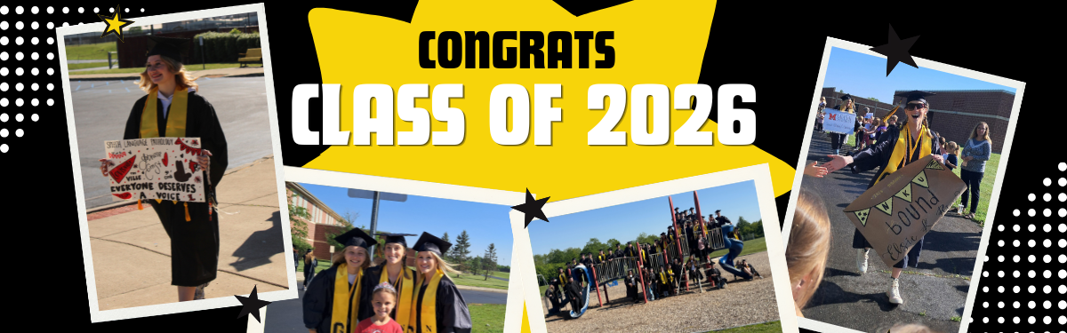Images of senior students at the Graduation Walk at the Elementary on May 13th with the text Congrats Class of 2026!