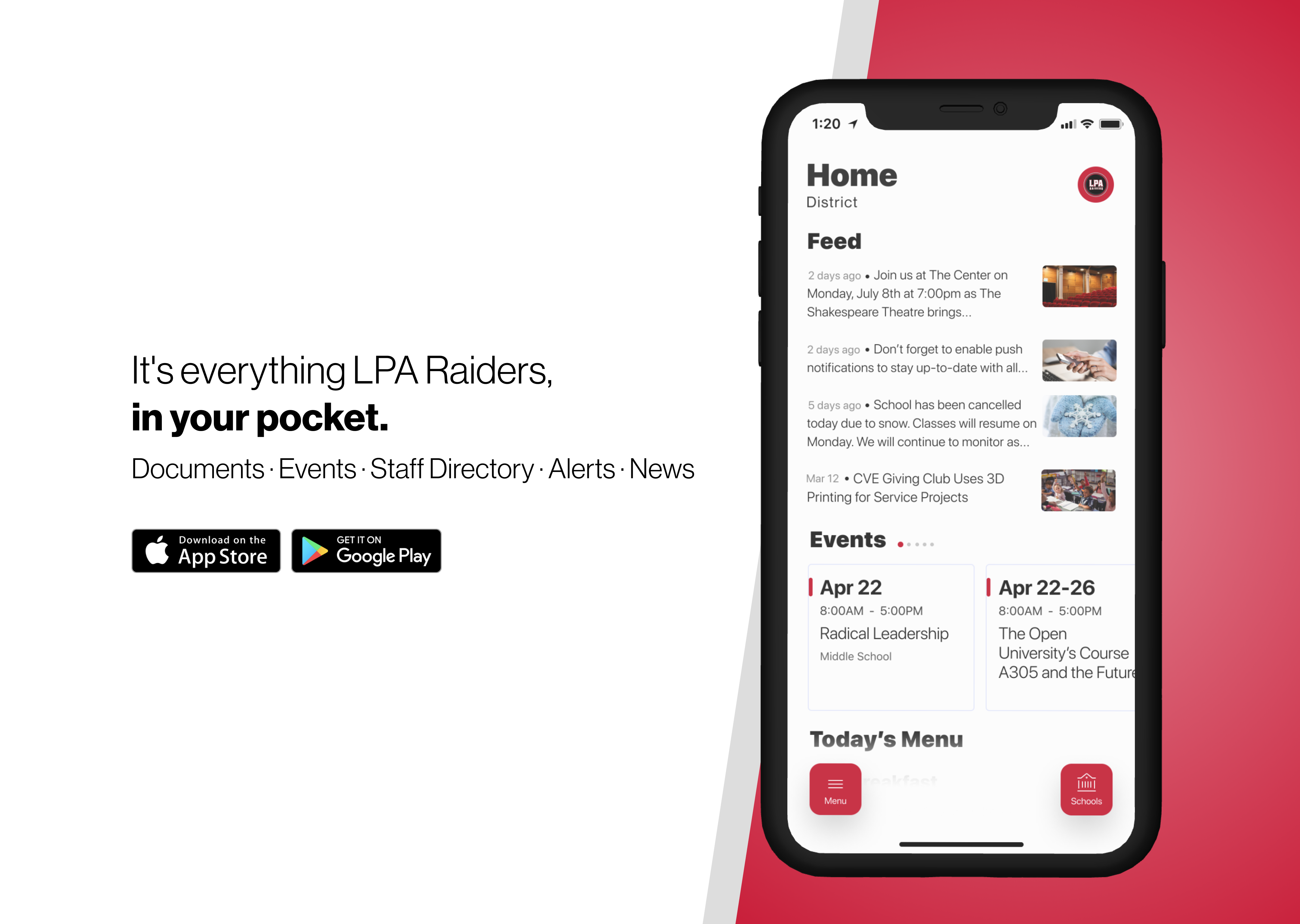 Everything LPA, in your pocket. Documents, Events, Staff, News, Alerts - Download on Google Play and App Stores