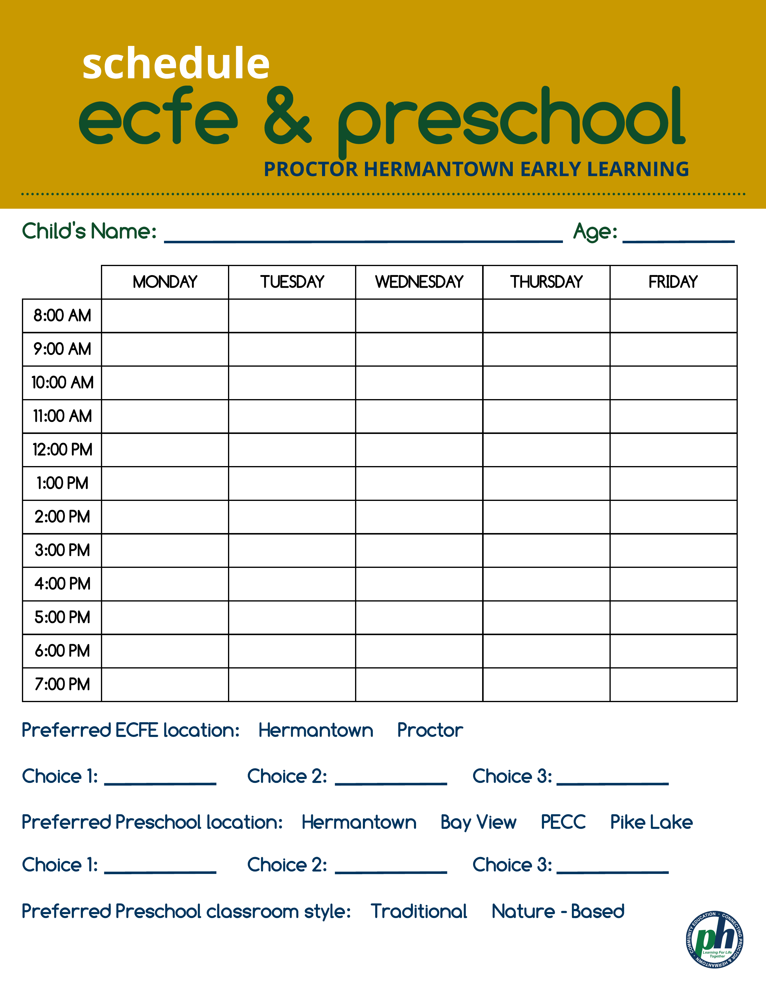Early Learning Worksheet