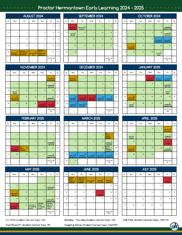 early learning calendar