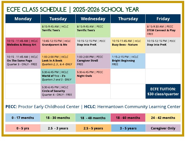 ECFE schedule 2025-2026