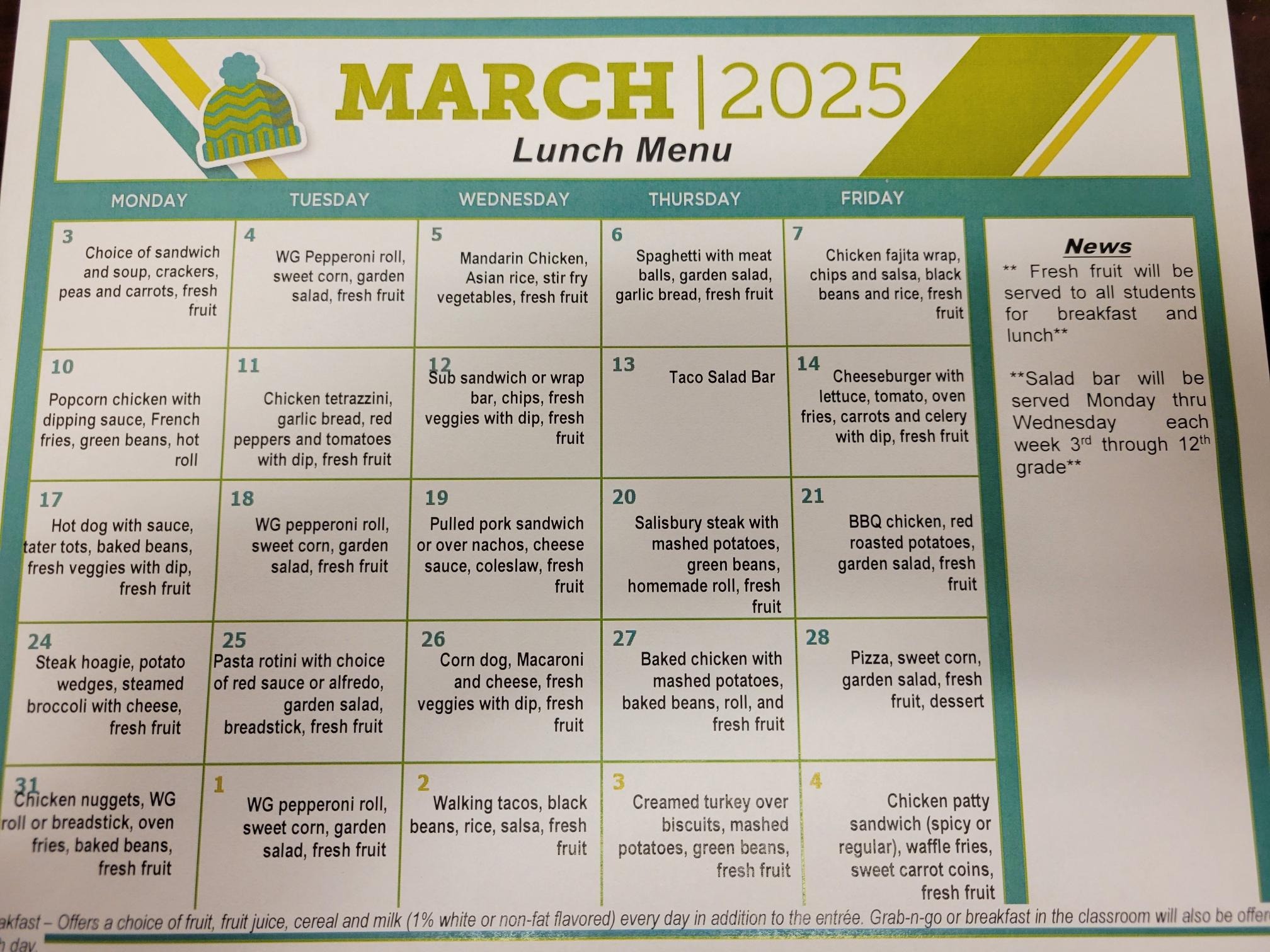 March Menu 2025