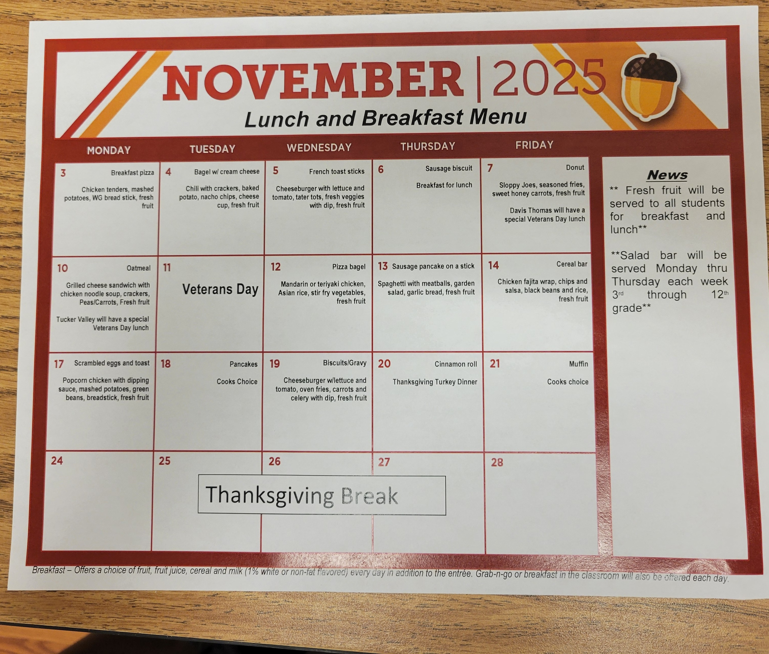 Nov. Menu 2025