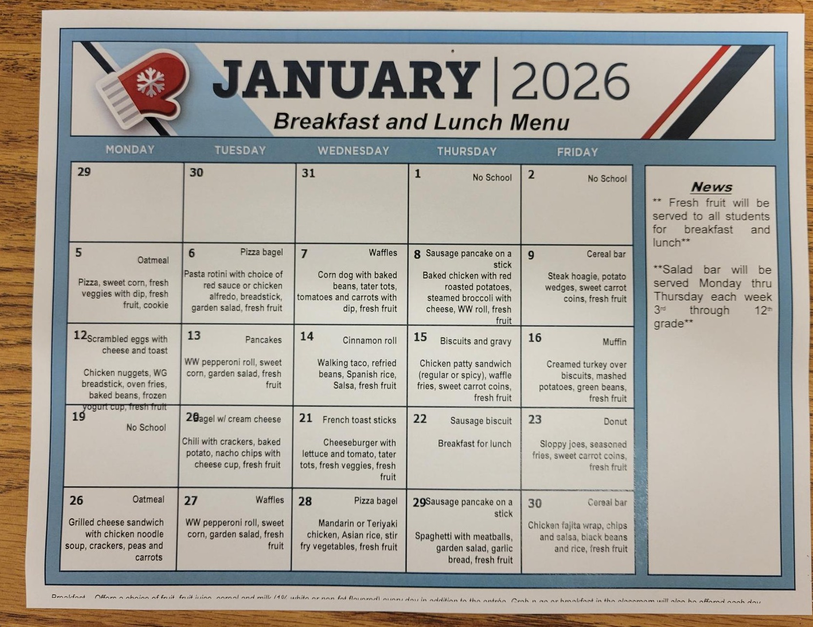 January  Menu 2026