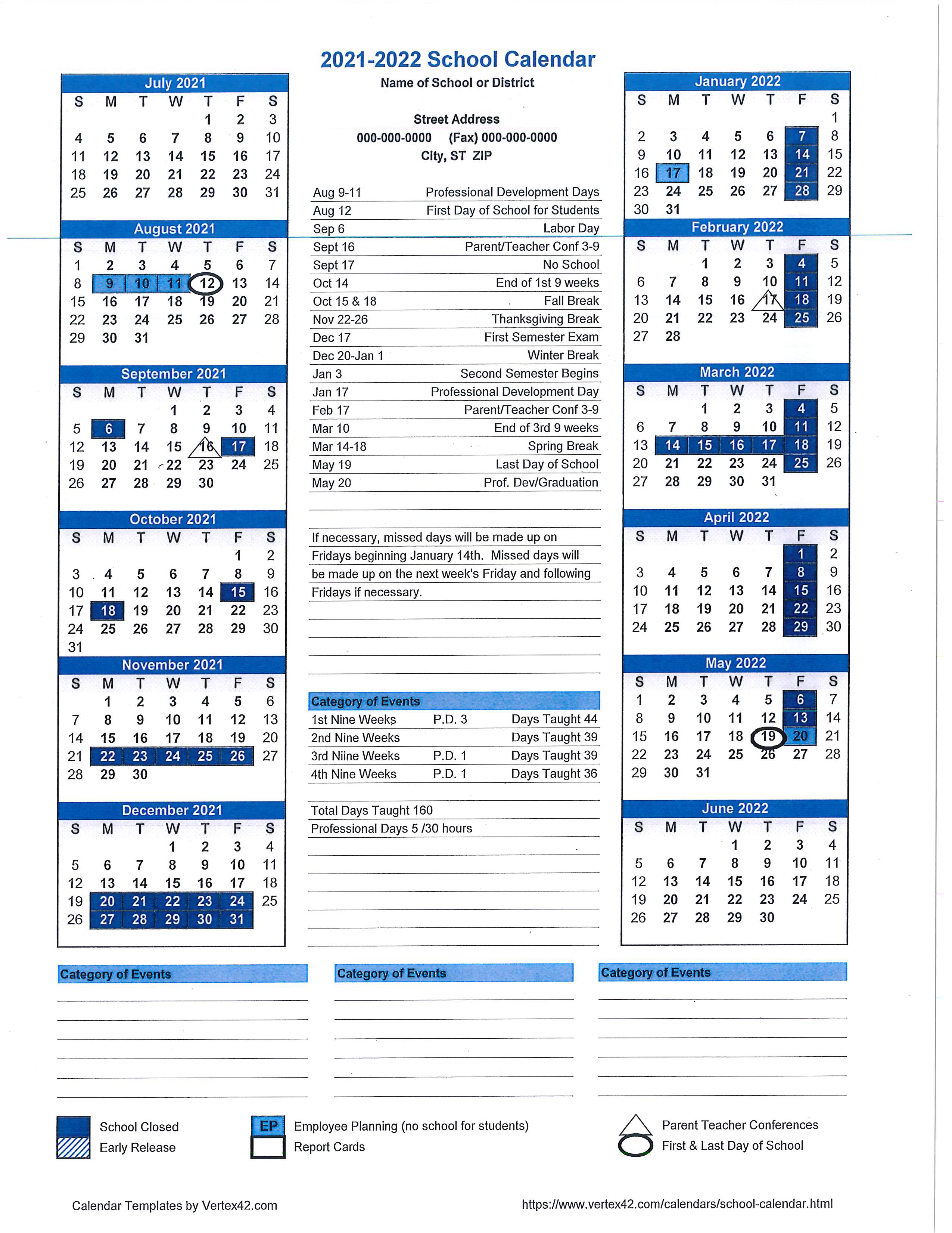Spiro School District 21-22 School Calendar