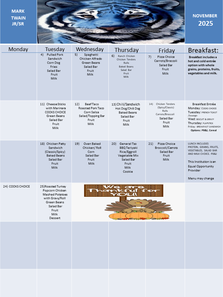 Mark Twain Jr and Sr High School Menu