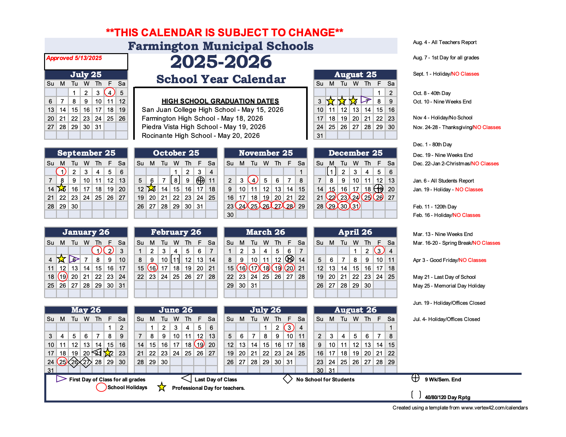 2024-2025 FMS Academic Calendar