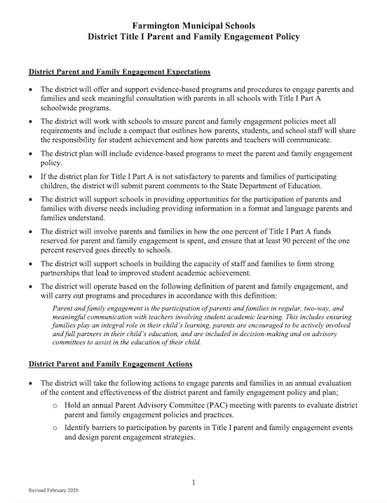 District Parent and Family Engagement Policy side 2