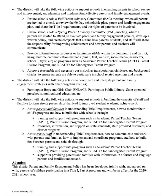 District Parent and Family Engagement Policy side 1