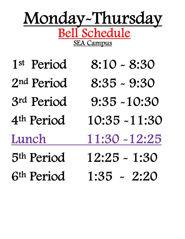 Monday-Thursday Bell Schedule