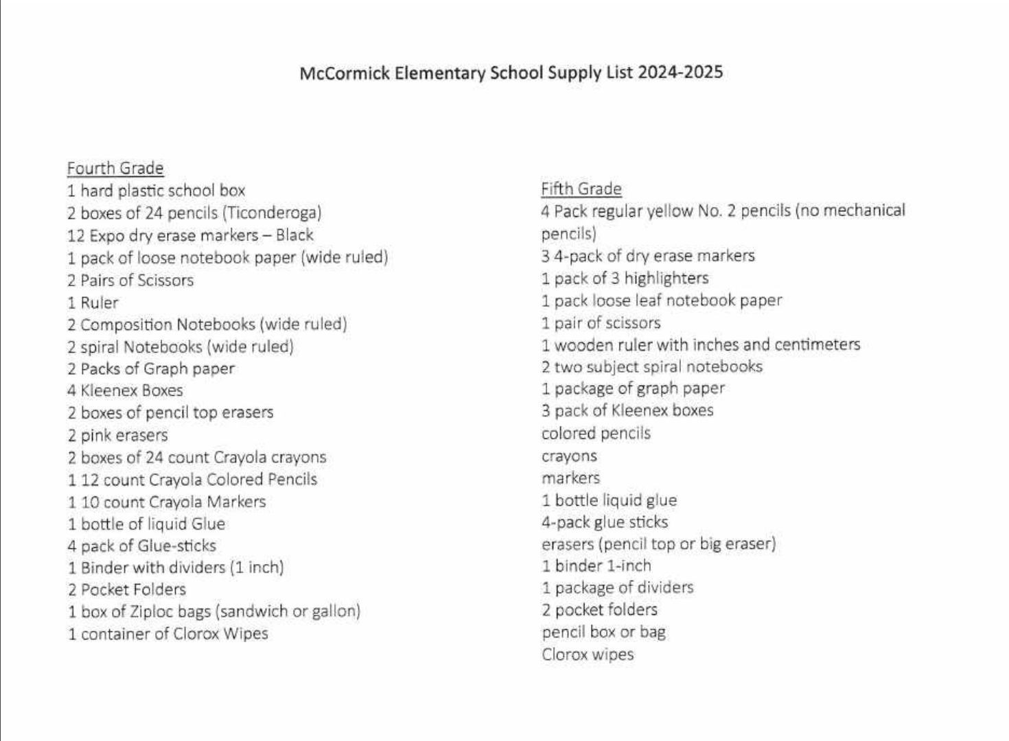 Supply Lists