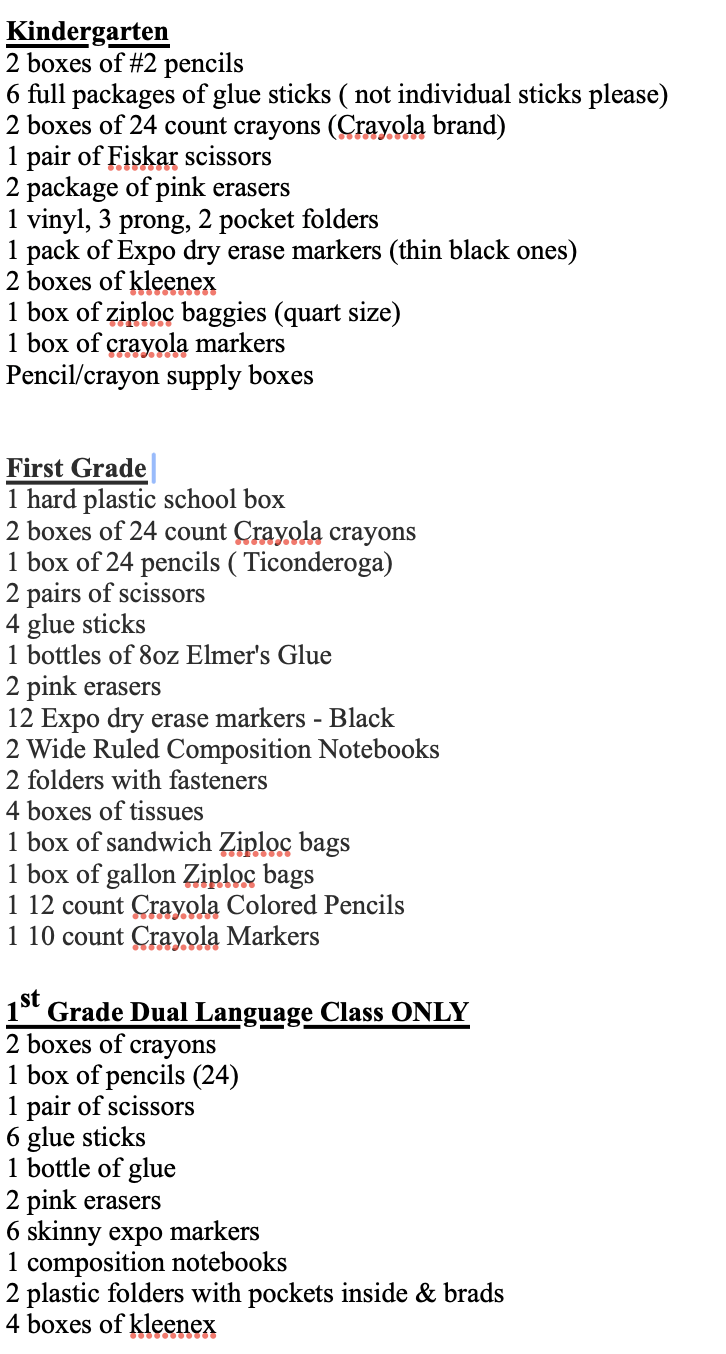 supply list
