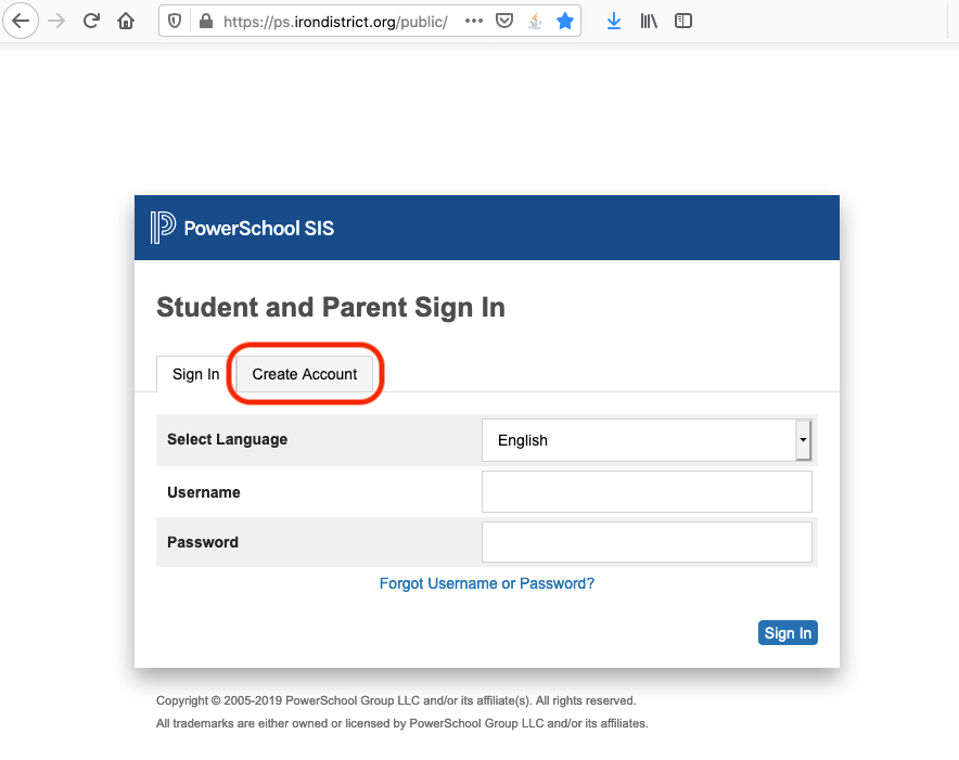 PowerSchool Create Account
