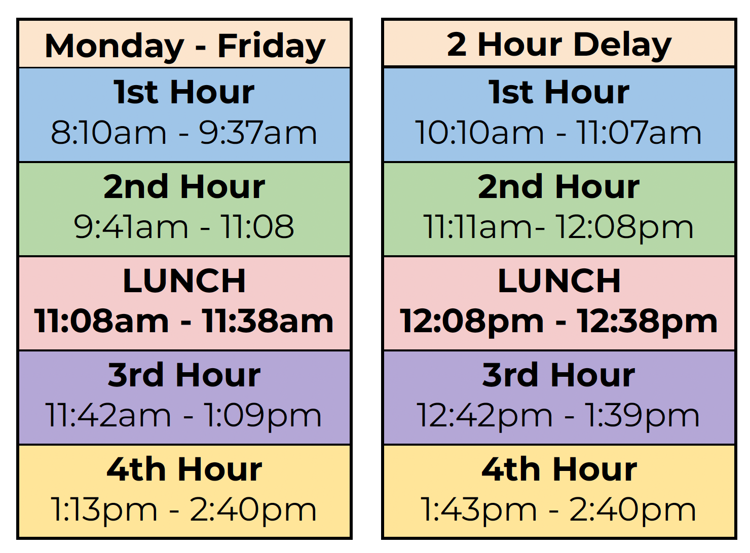 Rocinante Bell Schedule