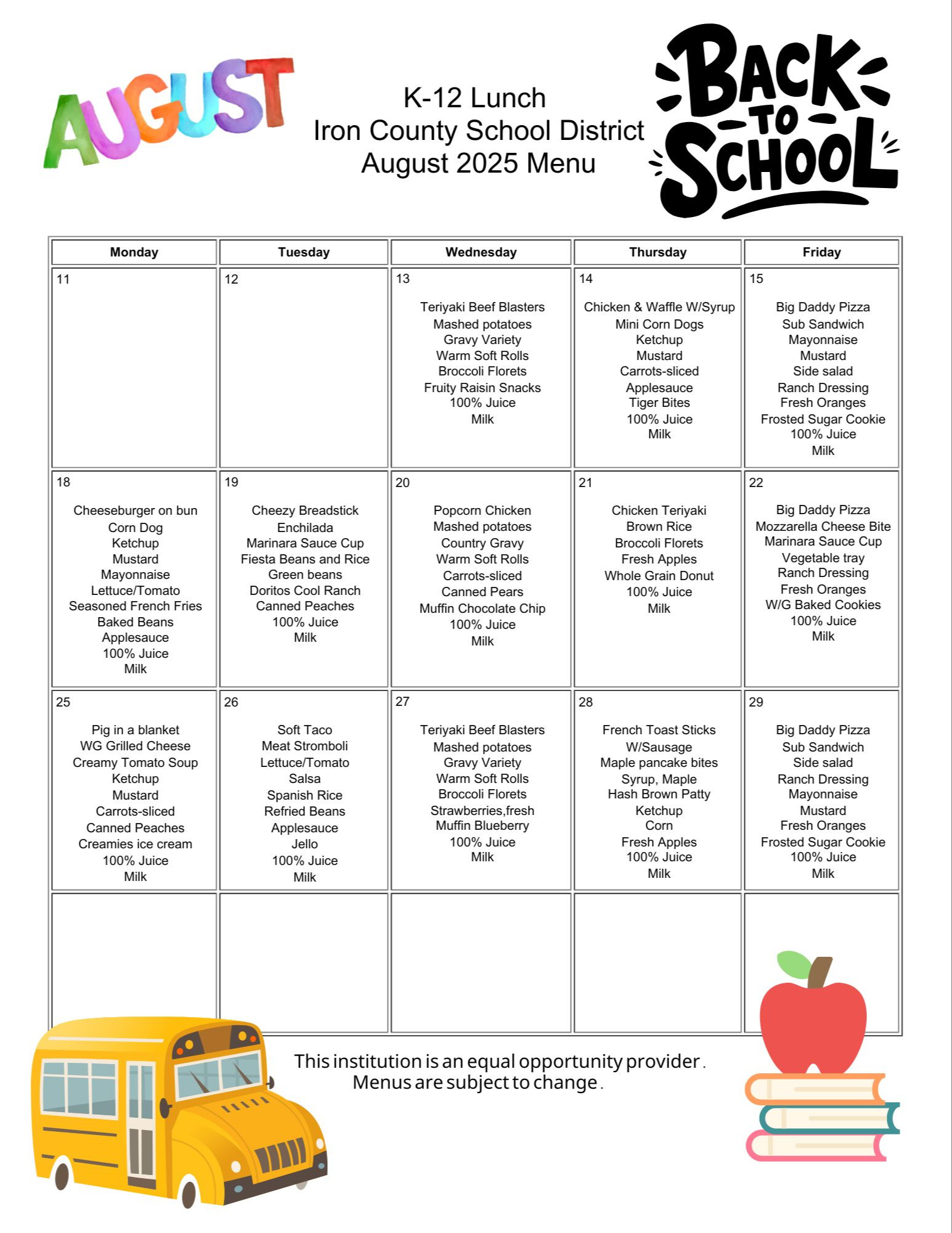 Lunch menu