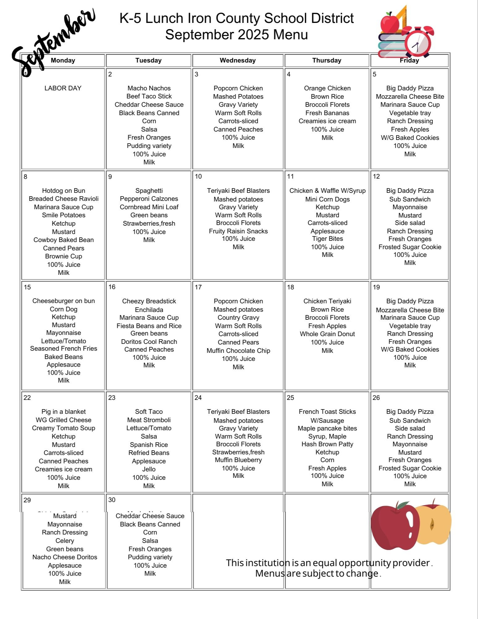 Lunch menu