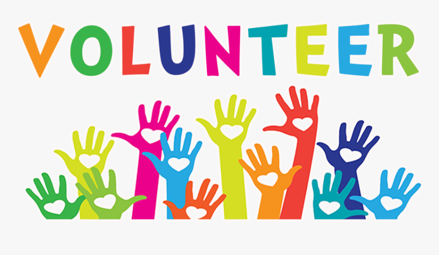 clip art with raised hands and the words "volunteer" underneath