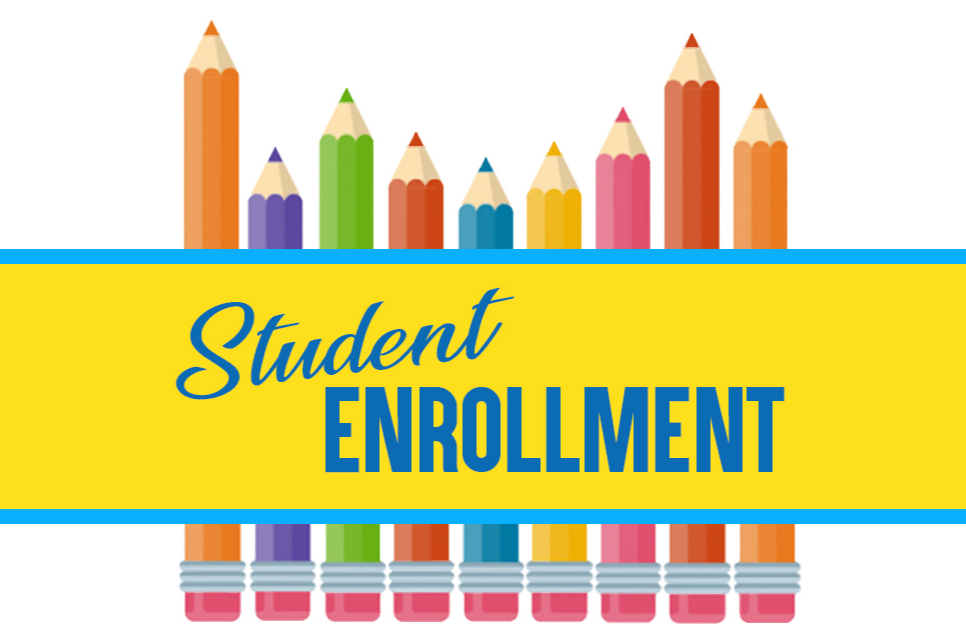 colored pencils lined up with the words "Student enrollment" across them