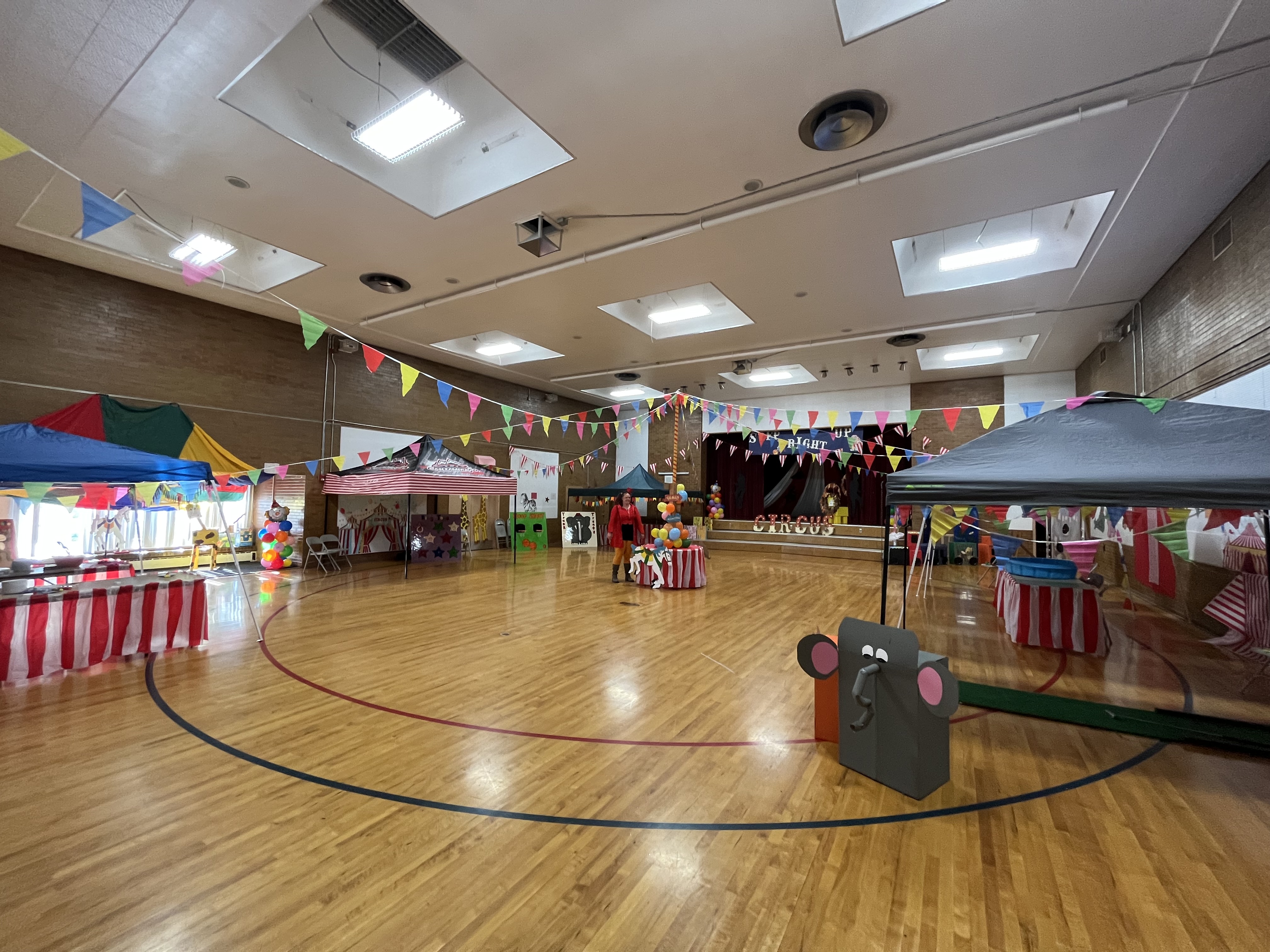 South gym decorated for the circus reading celebration