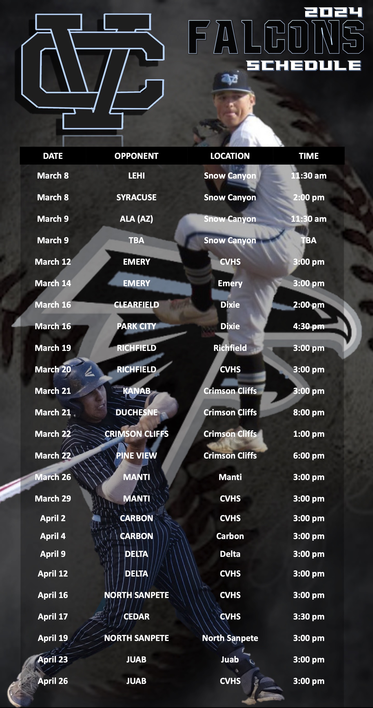 Baseball Schedule. 