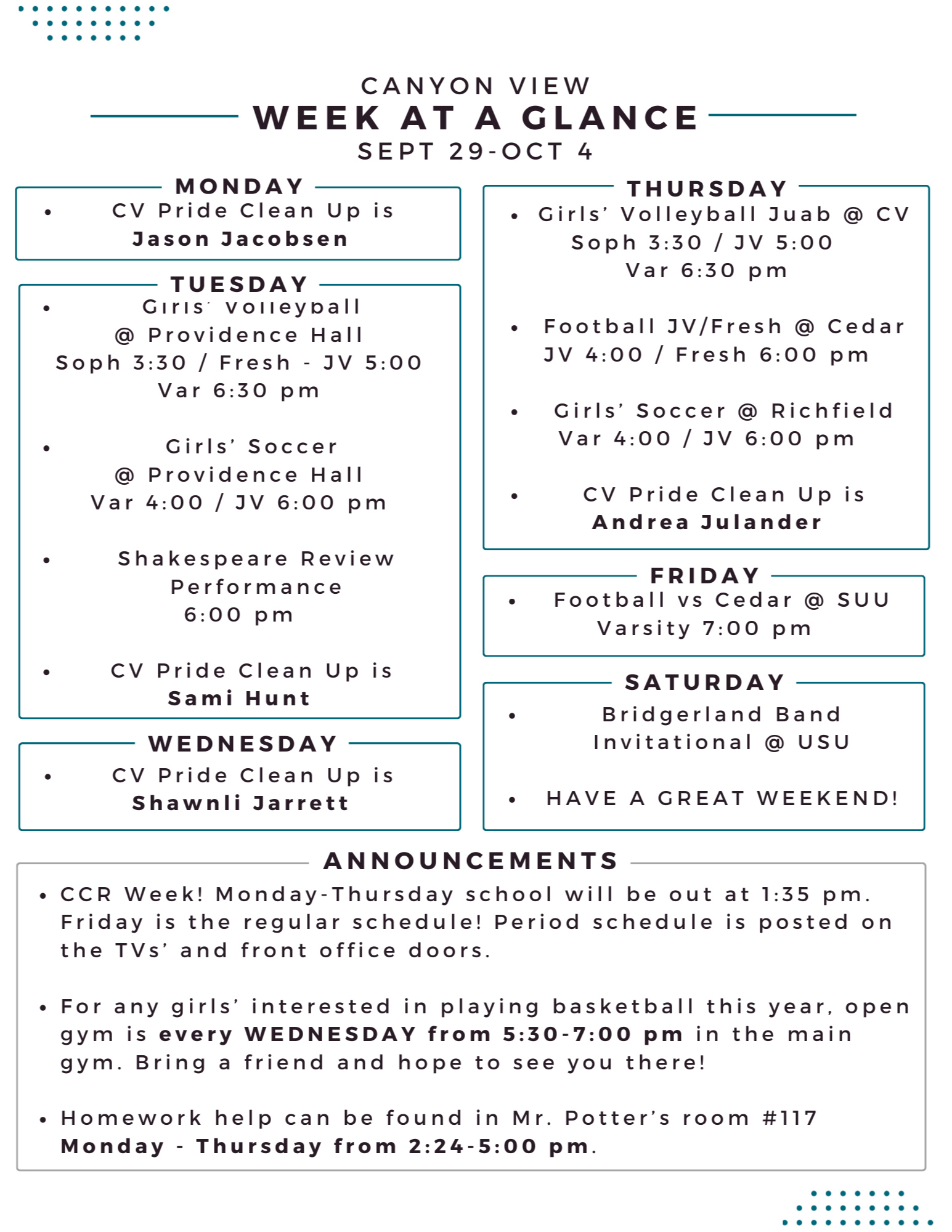 announcements. 