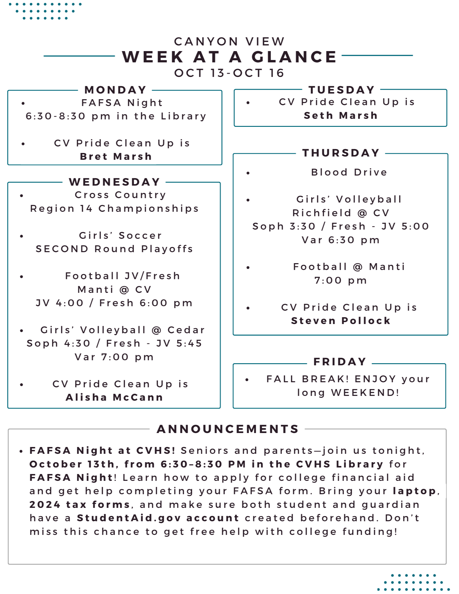 announcements. 