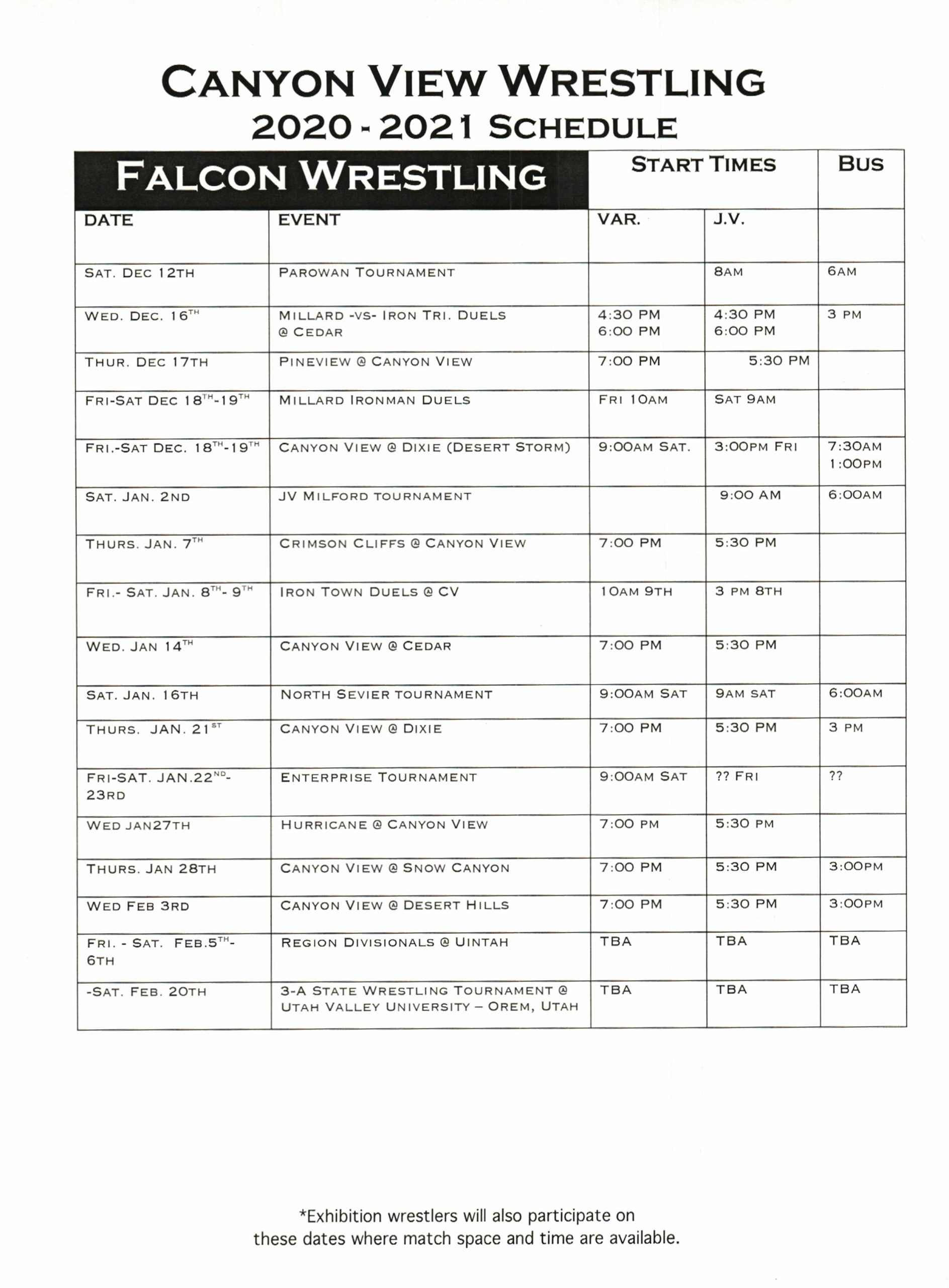 Guys Wrestling schedule