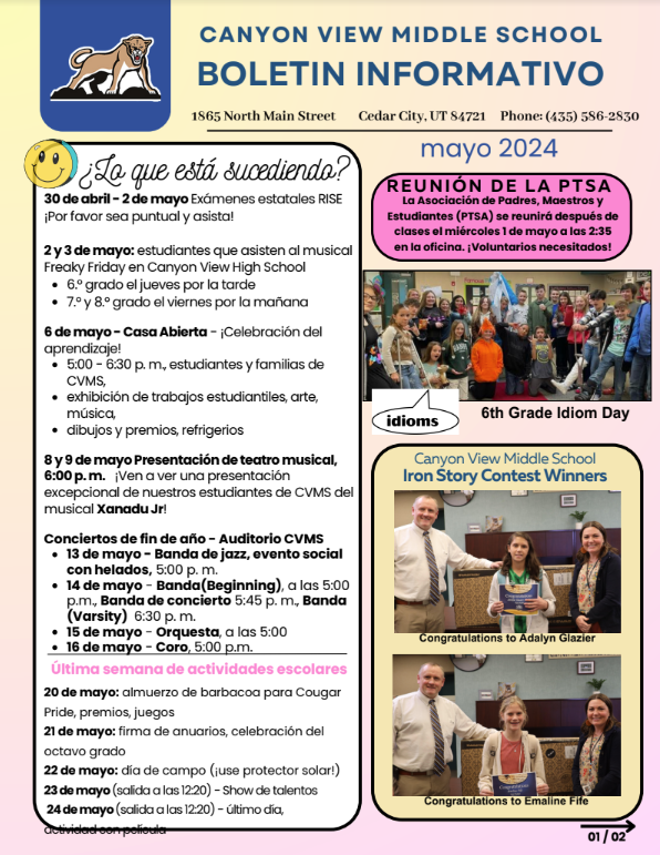 pic of may newsletter page 1 spanish