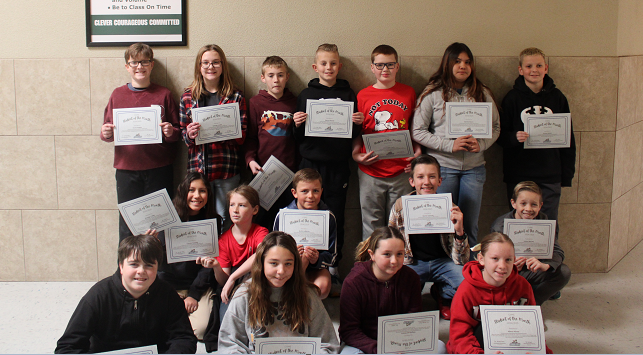 6th Grade Students of the Month for January