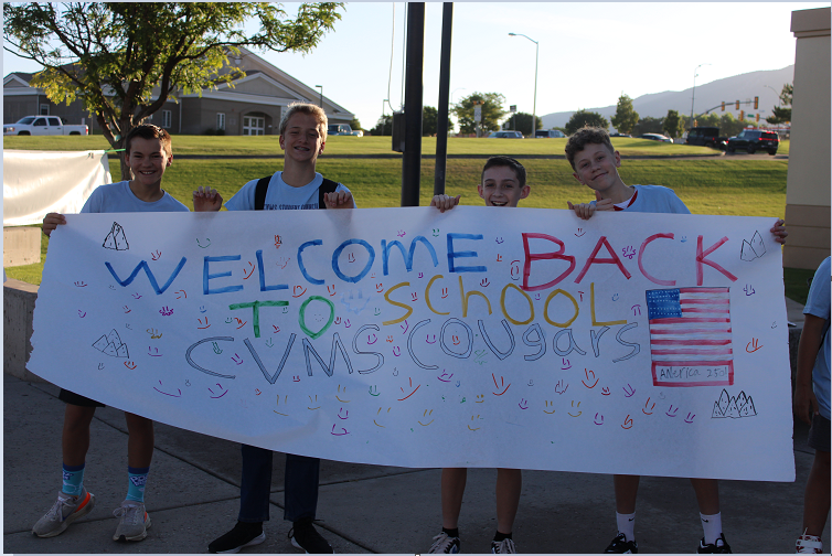 greeting committee outside front doors