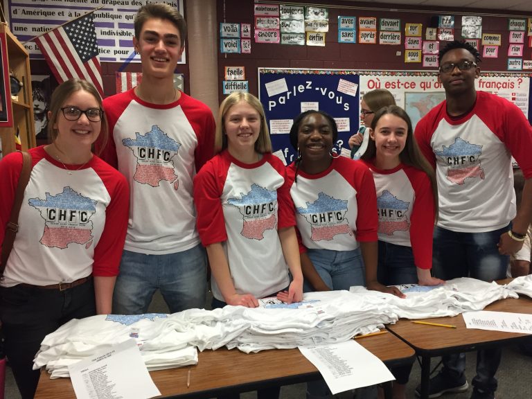 French Club students with matching shirts