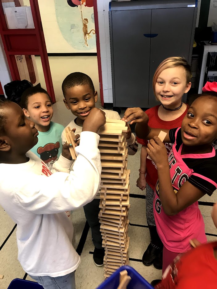 Children building a tower