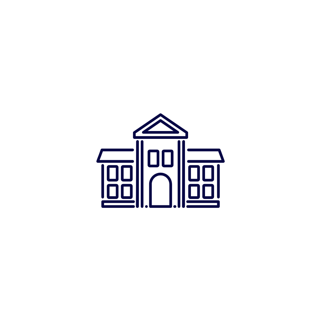 A school building icon outlined in dark blue.