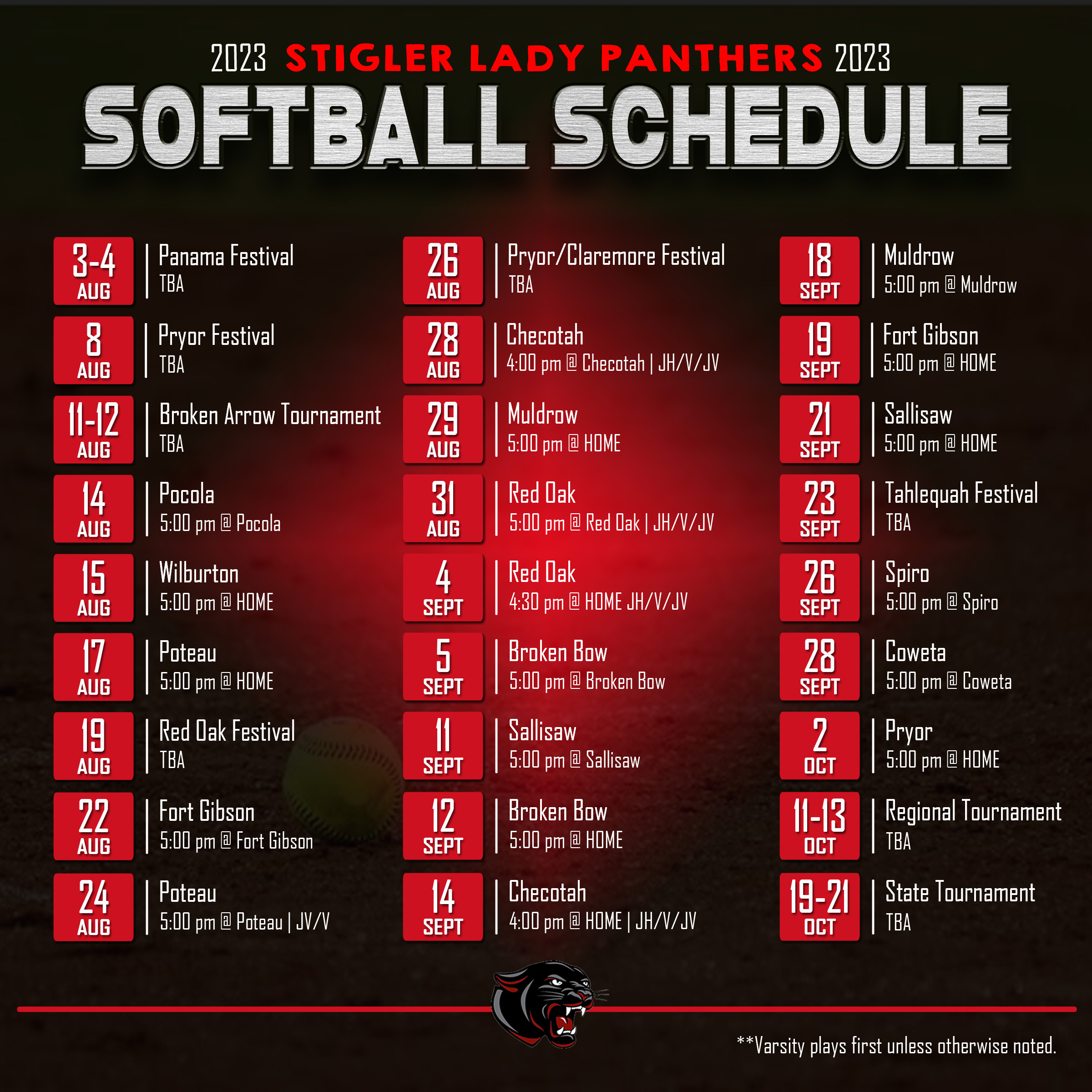 Varsity/JV Softball Schedule 2023