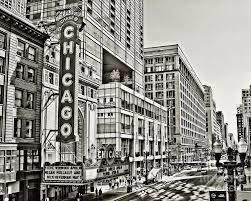 A black and white photo of a street in Chicago.