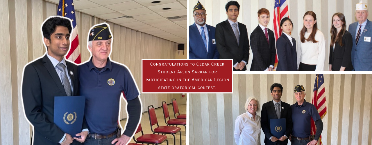 Congratulations to Arjun Sarkar for participating in the American Legion state oratorical contest.