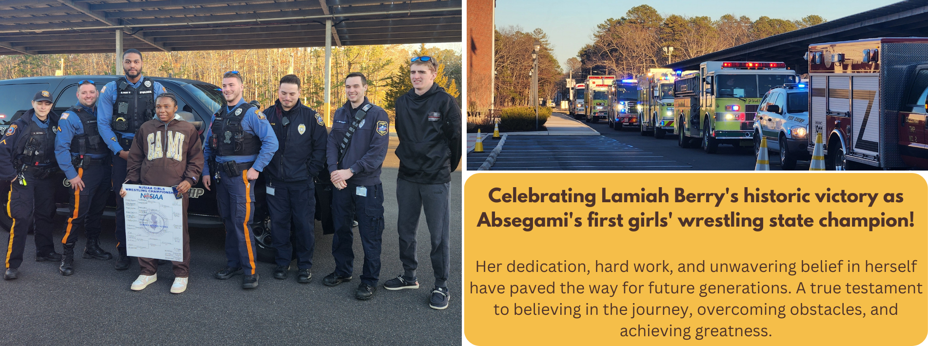 Celebrating Lamiah Berry's historic victory as Absegami's first girls' wrestling state champion! Her dedication, hard work, and unwavering belief in herself have paved the way for future generations. A true testament to believing in the journey, overcoming obstacles, and achieving greatness.