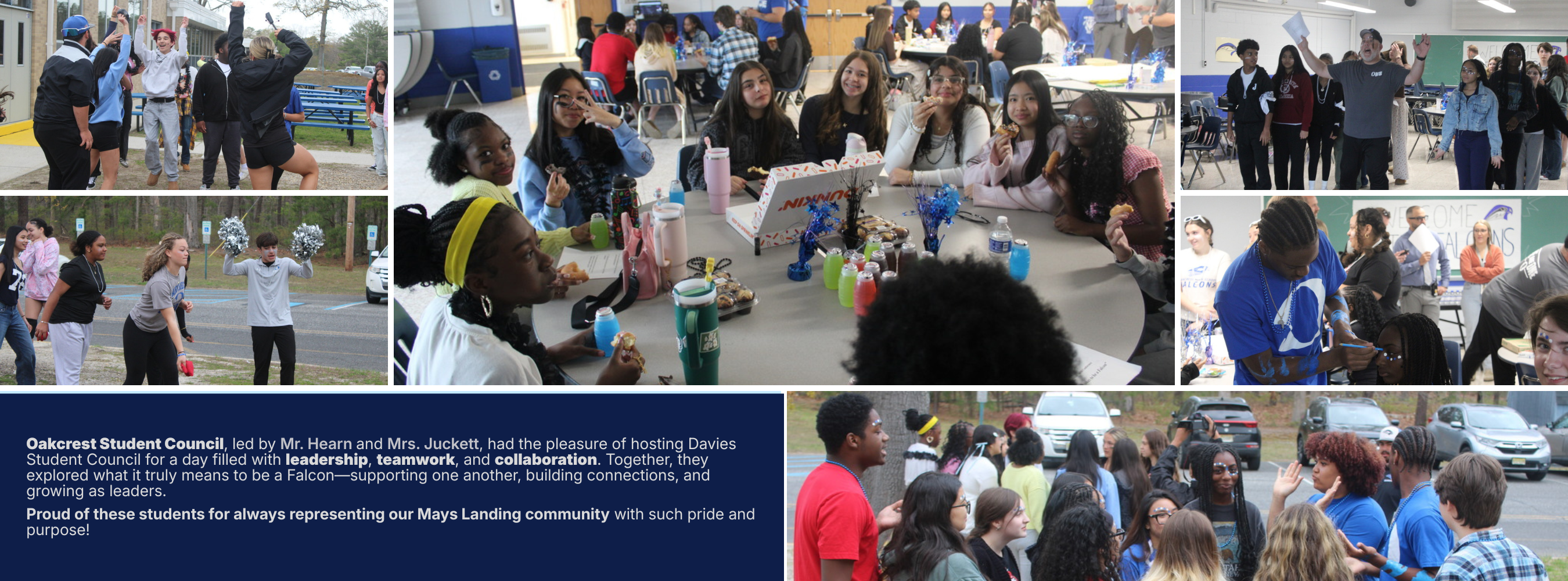 Collage of students engaged in various activities, including standing, walking, and seated around tables, in different indoor and outdoor settings.