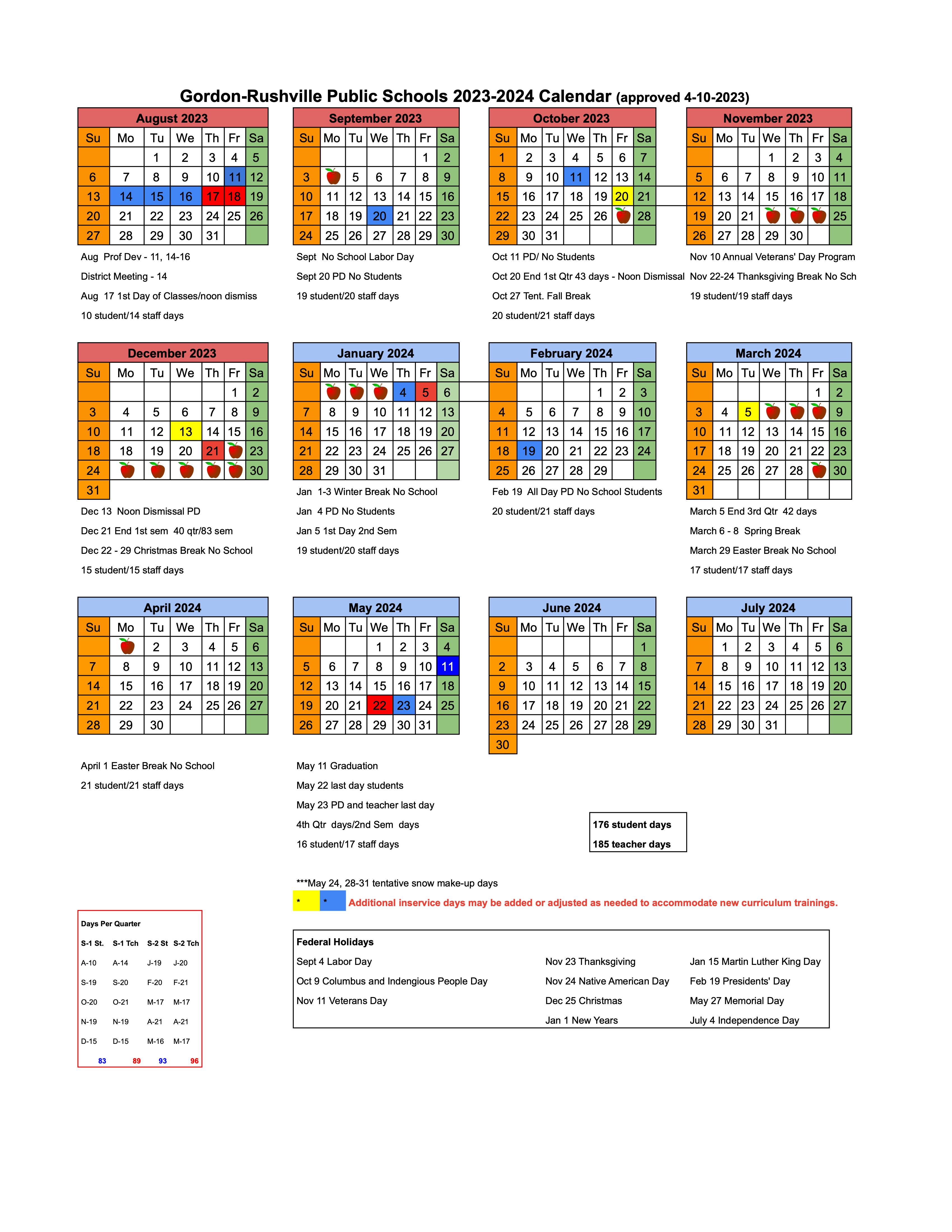 GRPS 2023 24 School Day Calendar Gordon Rushville Public Schools