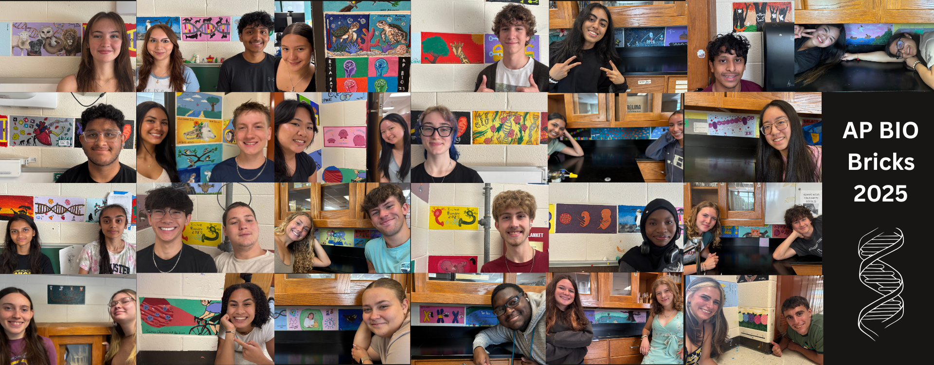 collage of pics. students faces next to painted bricks
