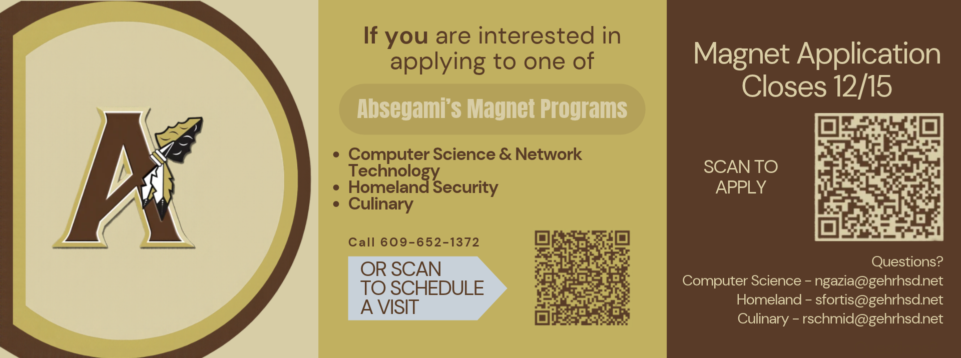 Advertisement for magnet programs with circular logo, text, two QR codes, and contact information.