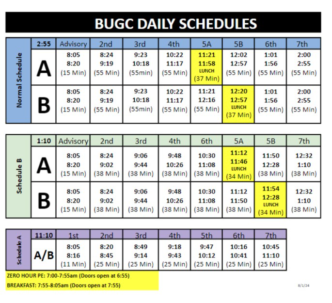 BUGC Schedle