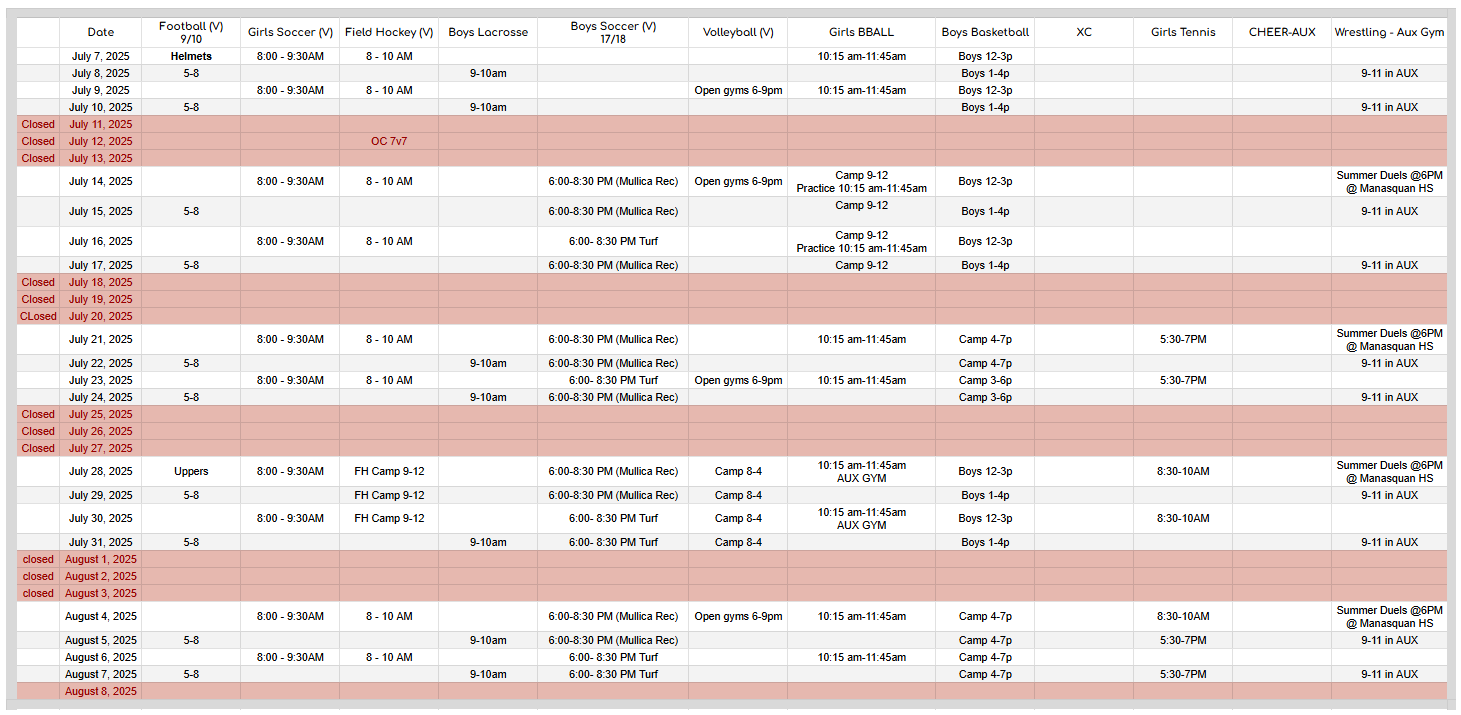 click for the current schedule
