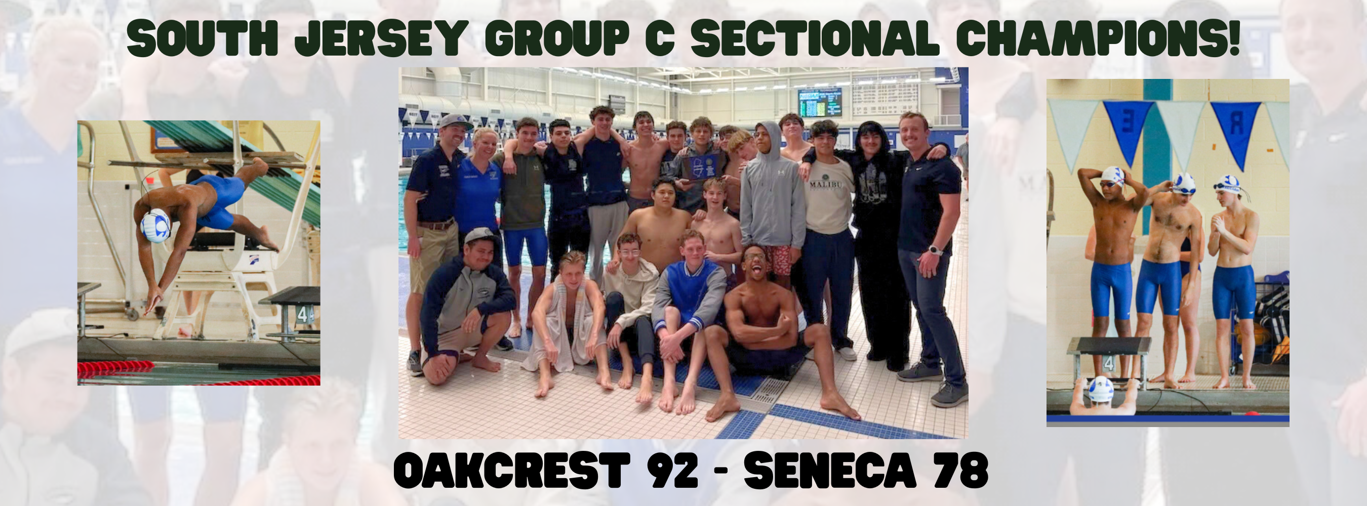 Congratulations to our Oakcrest Boys Swim team on becoming the South Jersey Group C Sectional Champions defeating Seneca 92-78 at GCIT this evening. Crushing it boys....Keep it going OAK STRONG