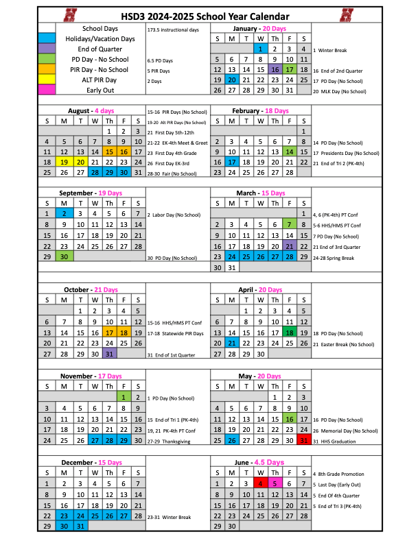 District Calendars Hamilton School District 3