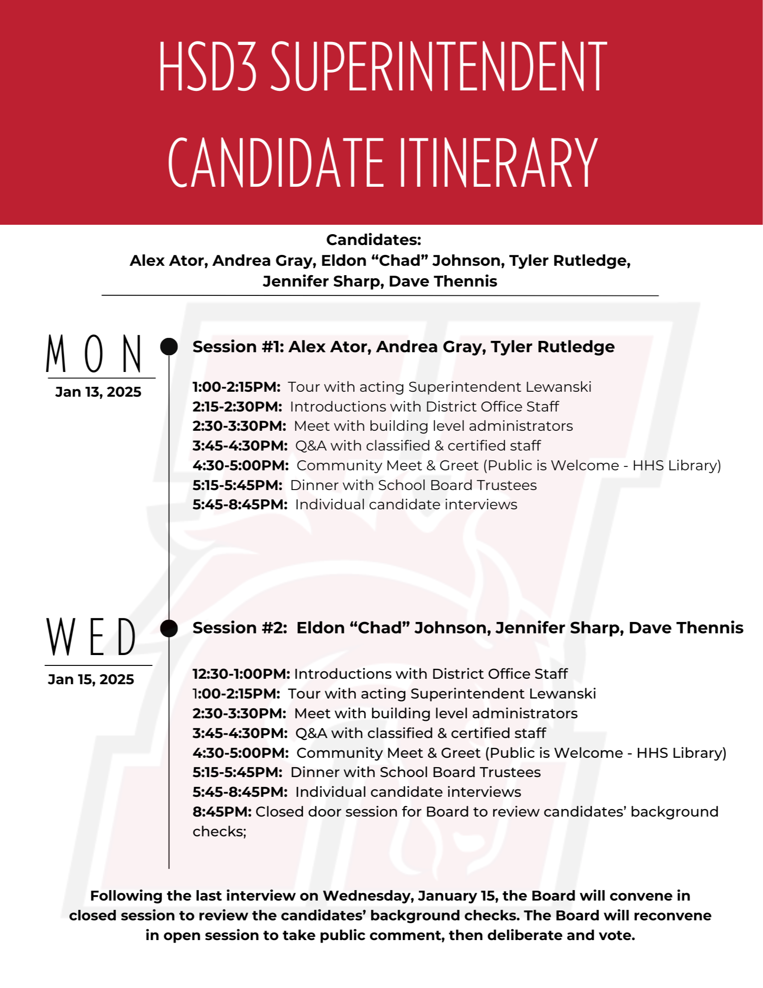 Superintendent Candidate Itinerary