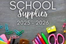 Picture of school supplies and an apple