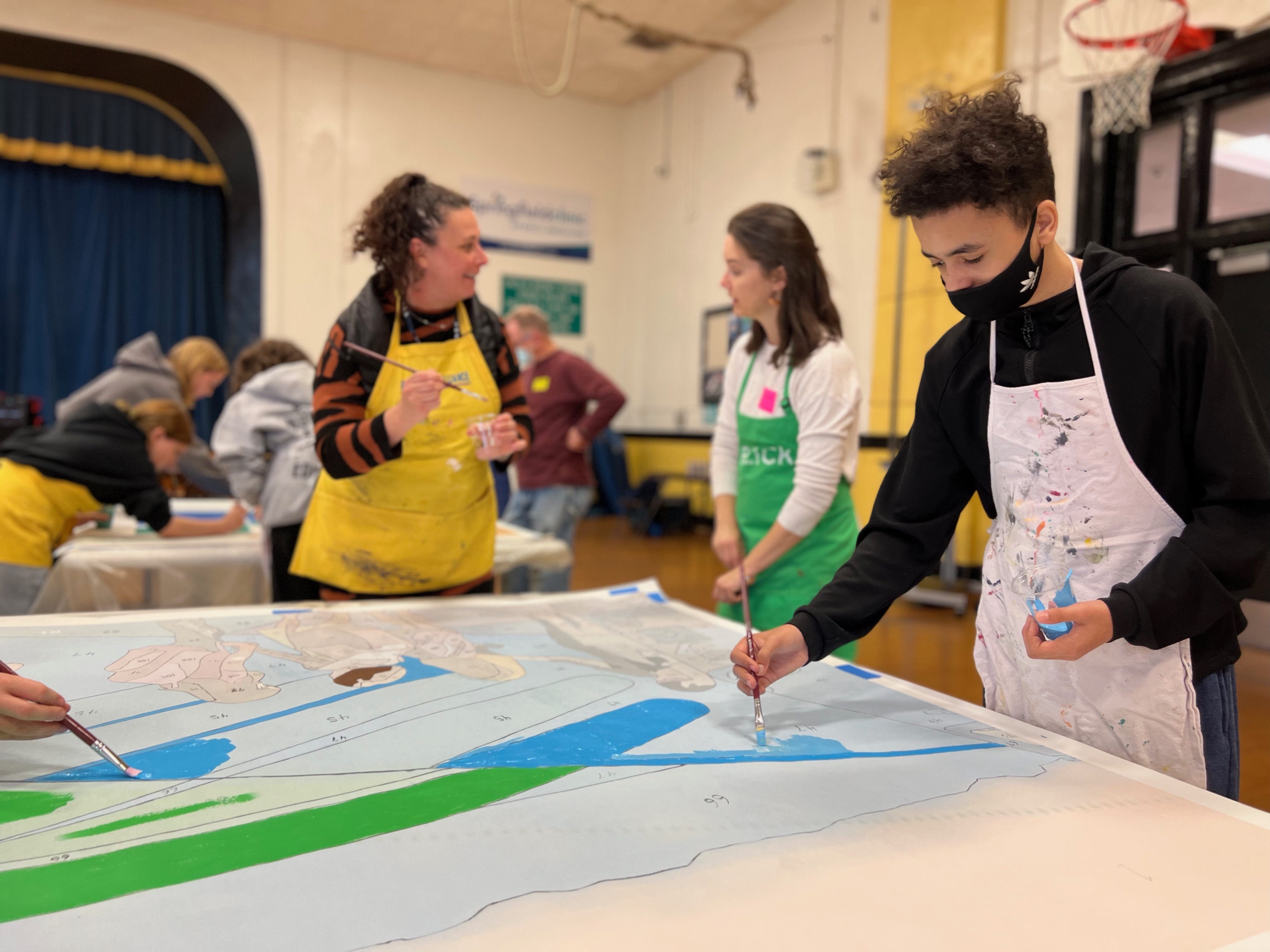 students painting panel