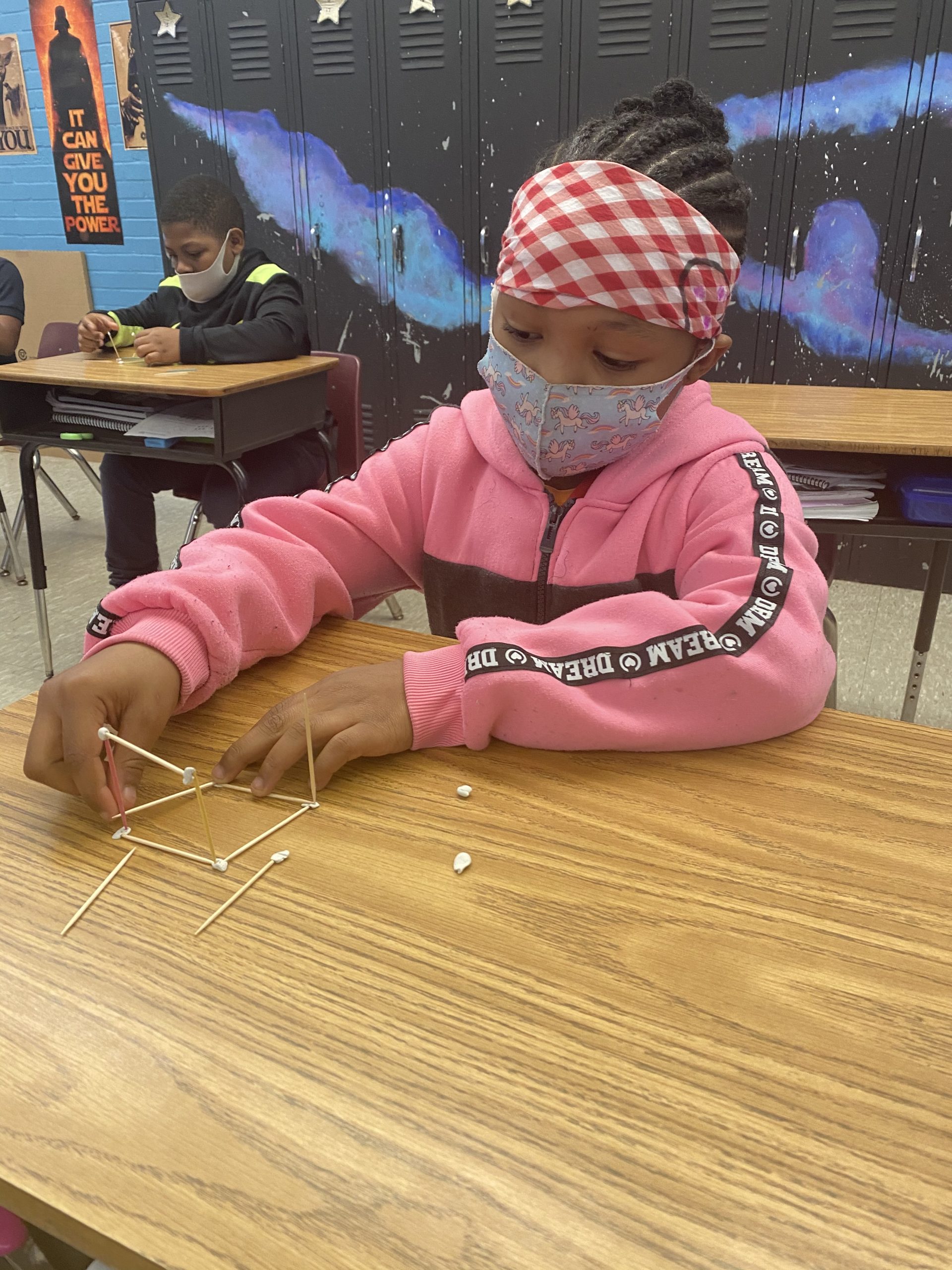 Kid at school wearing a mask