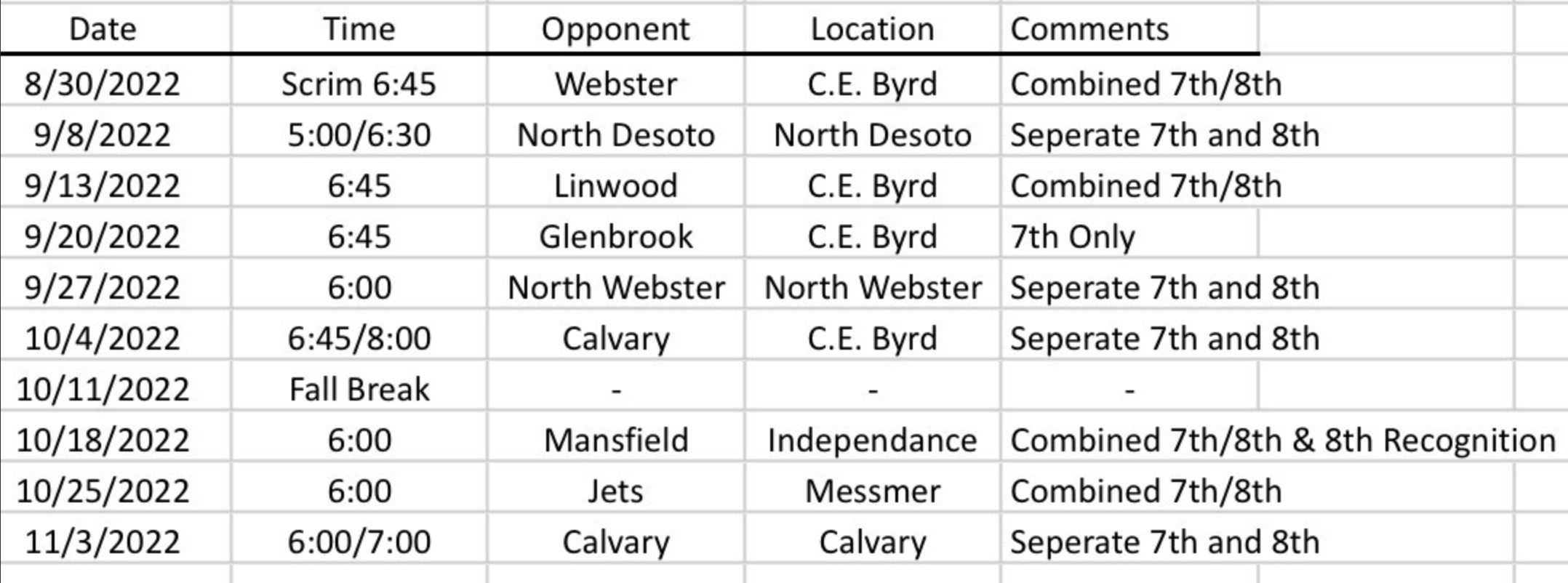 Football Schedule